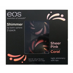 EOS Set Balzámu na rty Shimmer Coral - Korálový lesk a Shimmer Sheer Pink - Růžová 14g